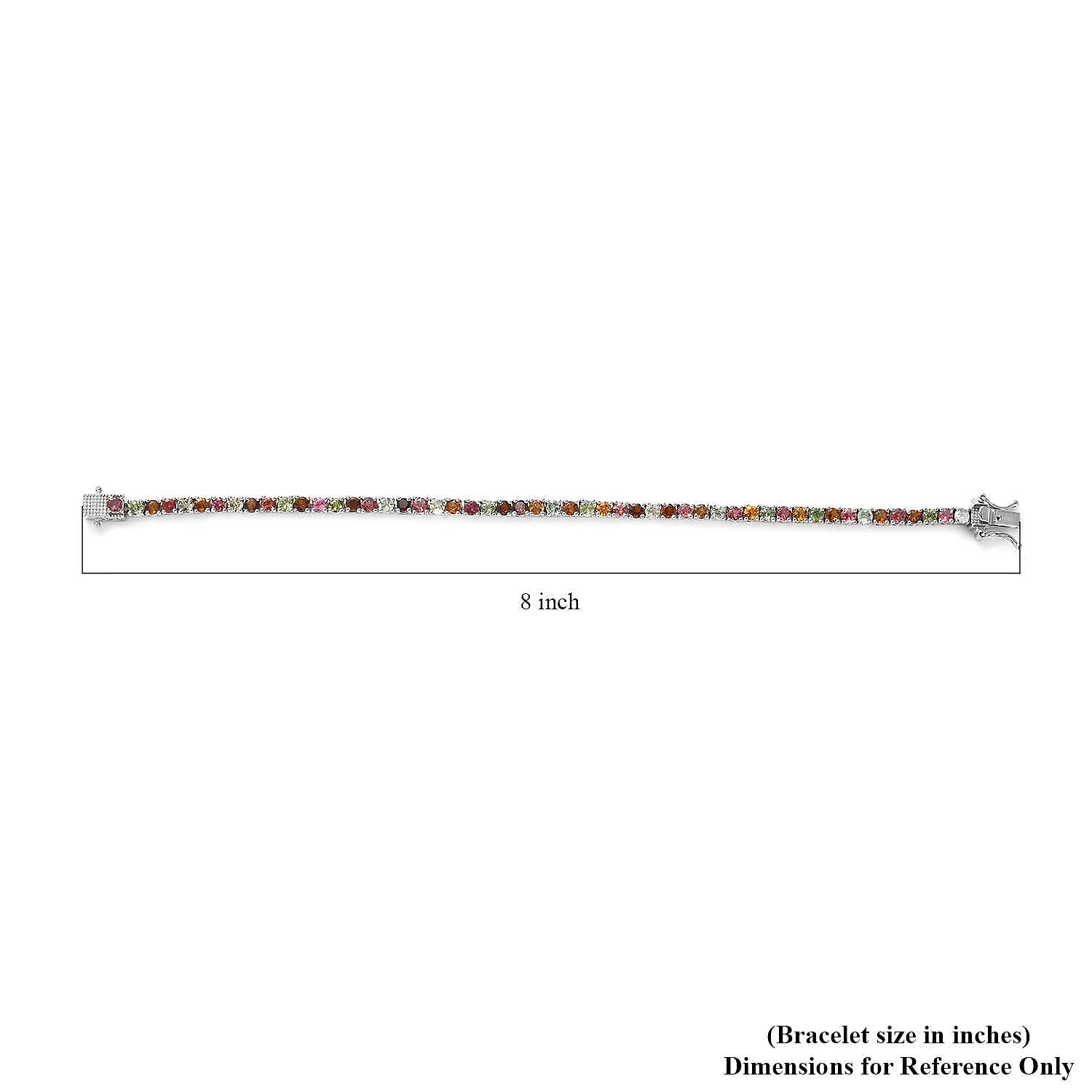 D'Joy Multi-Tourmaline Tennis Bracelet in Platinum Over Sterling Silver (7.25 In) 5.75 ctw