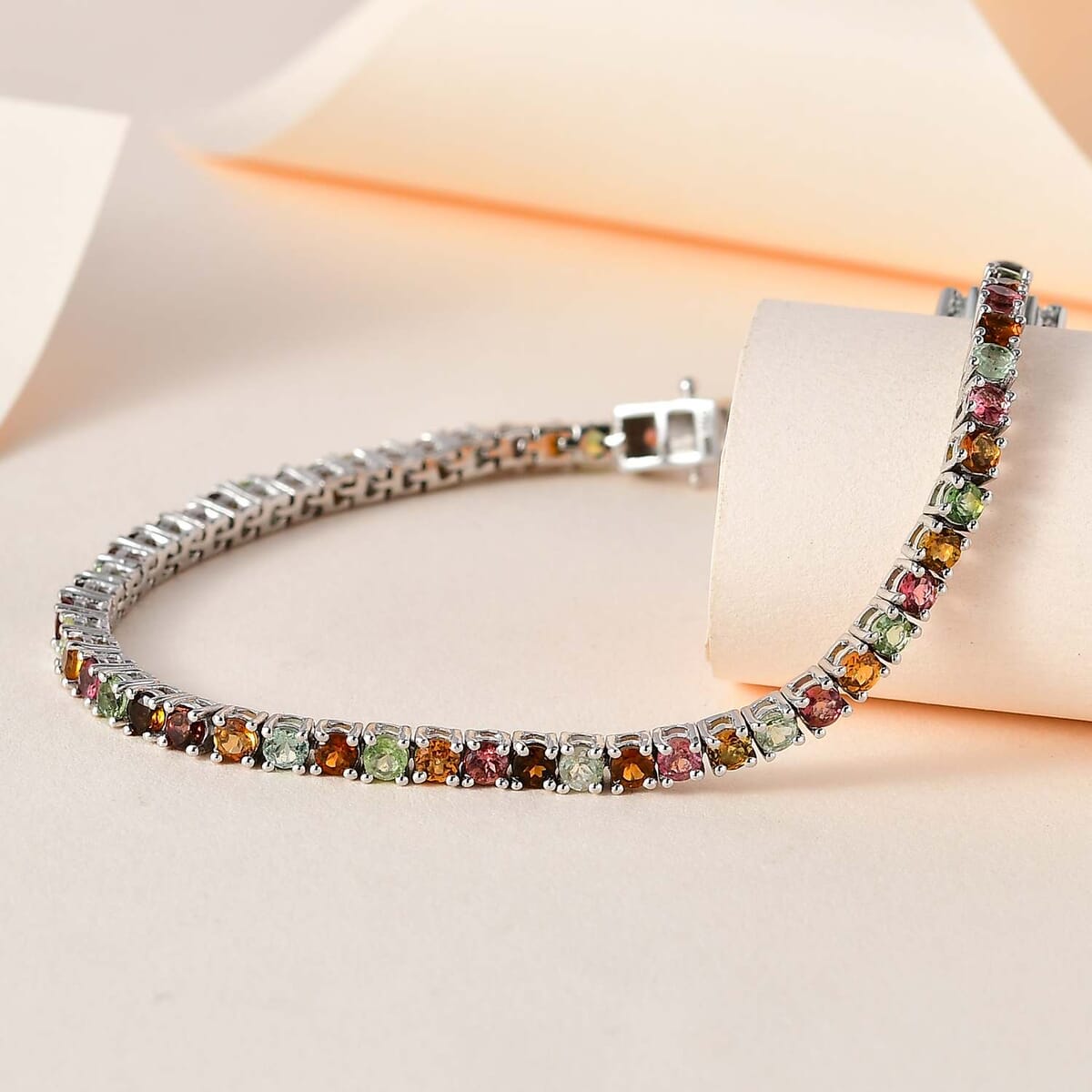 Multi-Tourmaline Tennis Bracelet in Platinum Over Sterling Silve (6.50 In) 5.15 ctw image number 1