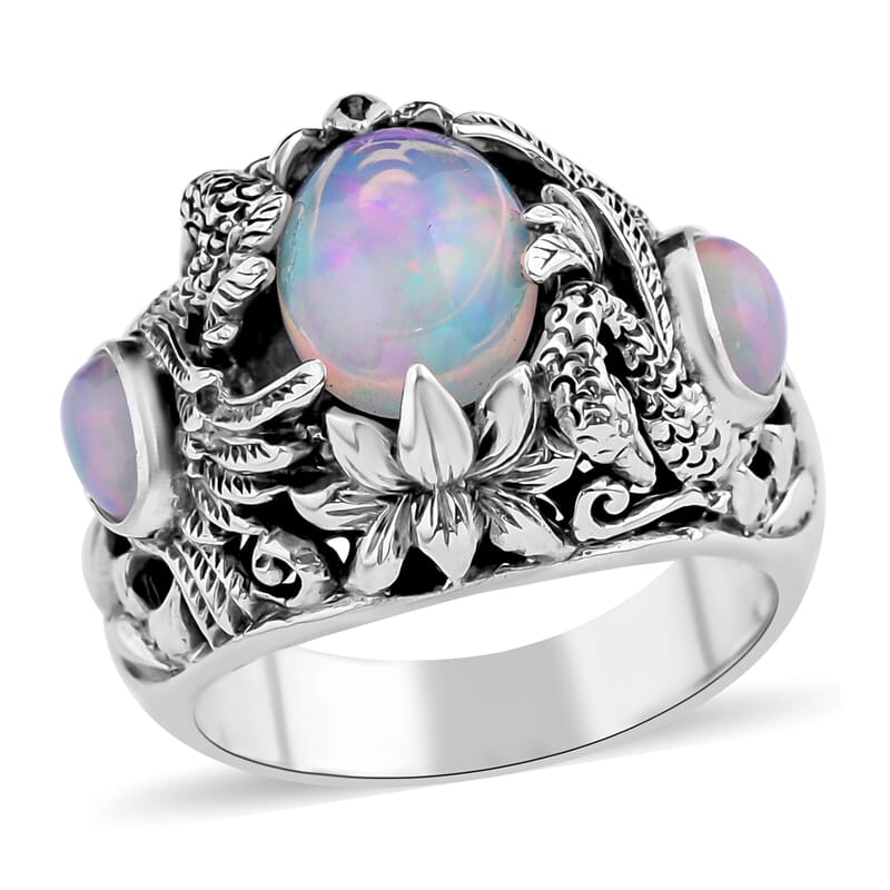Bali Legacy Ethiopian Welo Opal Swan Ring in Sterling Silver (Size 10.0) 2.00 ctw