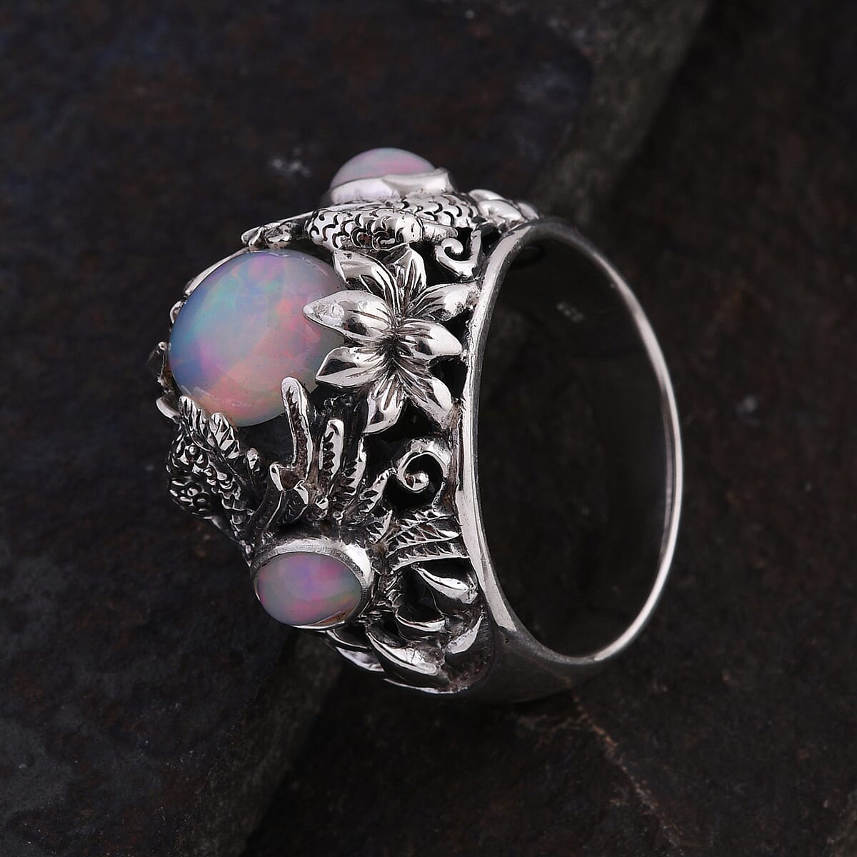 Bali Legacy Ethiopian Welo Opal Swan Ring in Sterling Silver (Size 10.0) 2.00 ctw image number 1
