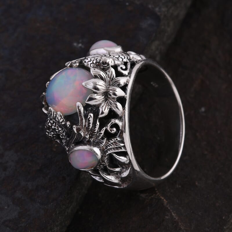 Bali Legacy Ethiopian Welo Opal Swan Ring in Sterling Silver (Size 10.0) 2.00 ctw