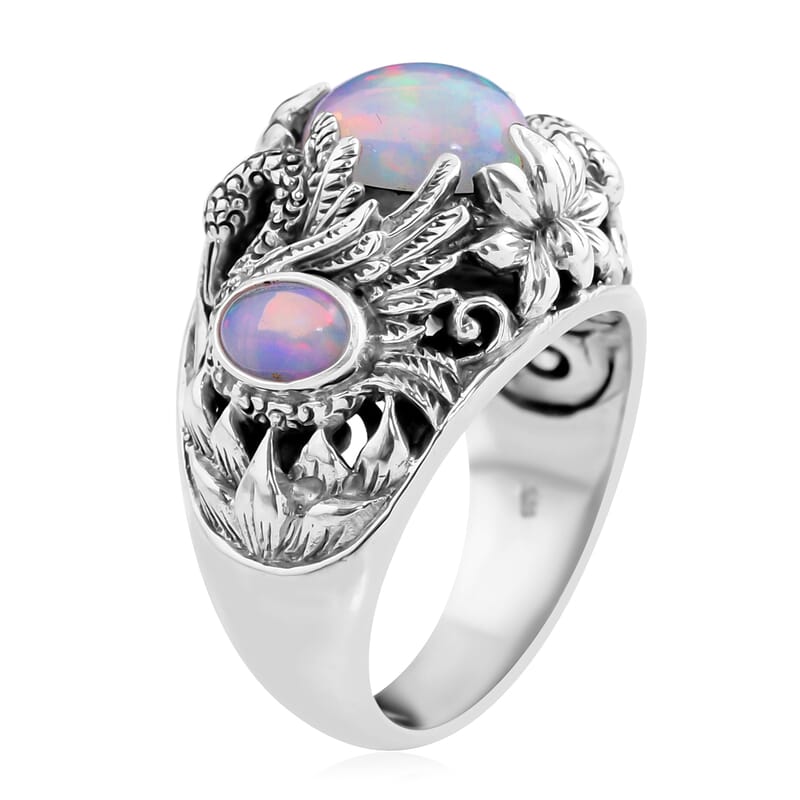 Bali Legacy Ethiopian Welo Opal Swan Ring in Sterling Silver (Size 10.0) 2.00 ctw