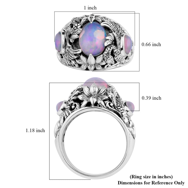 Bali Legacy Ethiopian Welo Opal Swan Ring in Sterling Silver (Size 10.0) 2.00 ctw