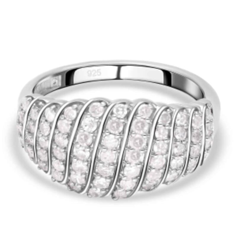 White Diamond 1.02 ctw Ring in Platinum Over Sterling Silver (Size 6.5)
