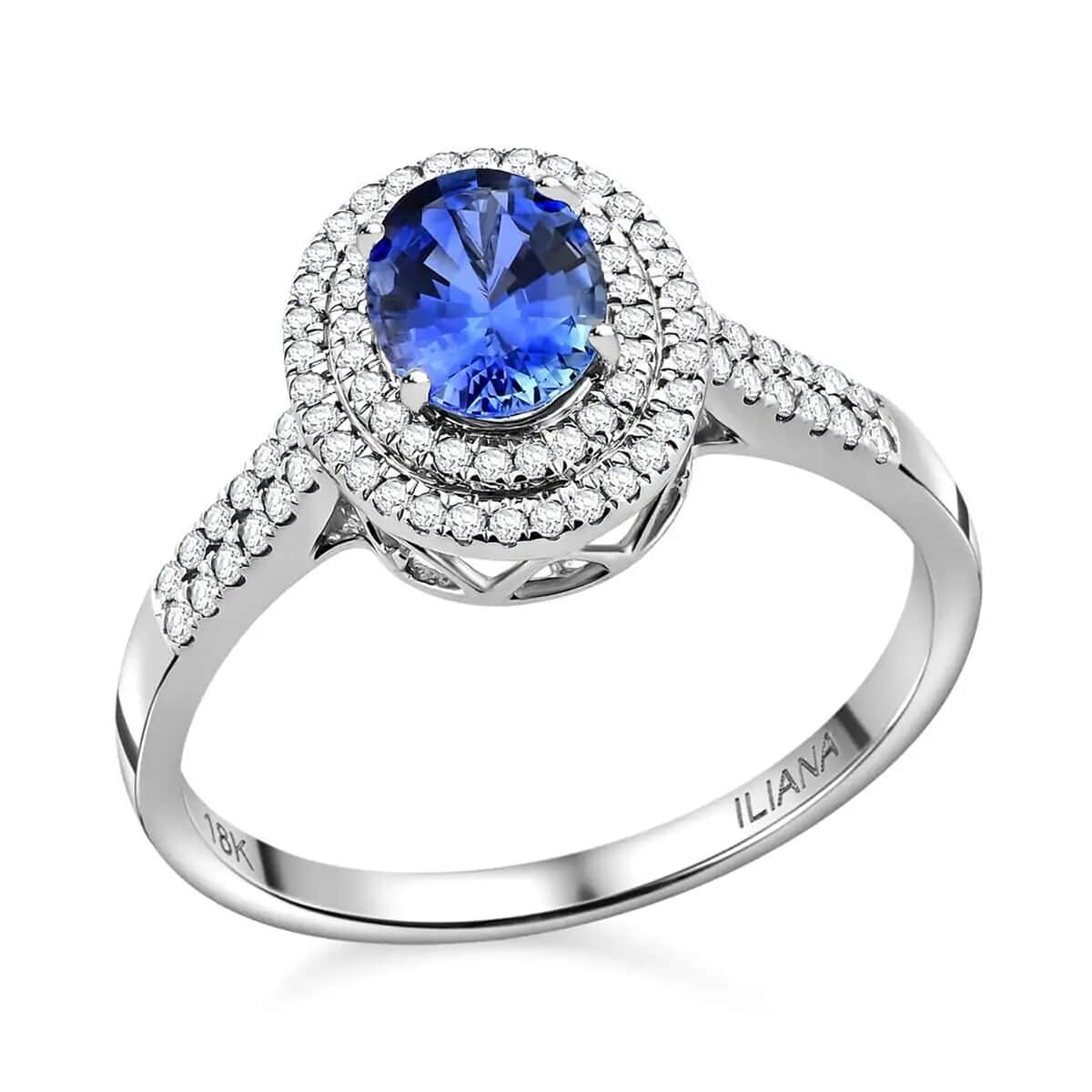 Certified & Appraised Iliana 18K White Gold AAA Ceylon Blue Sapphire and G-H SI Diamond Double Halo Ring 4.45 Grams 1.75 ctw (Del. in 10-12 Days) image number 0