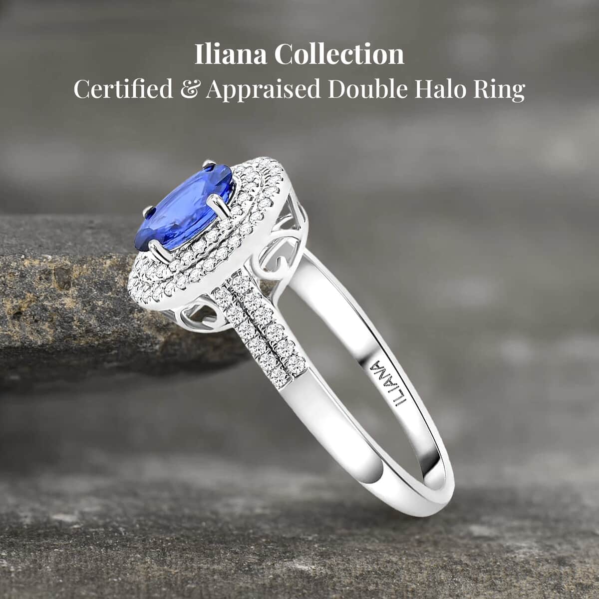 Certified & Appraised Iliana 18K White Gold AAA Ceylon Blue Sapphire and G-H SI Diamond Double Halo Ring 4.45 Grams 1.75 ctw (Del. in 10-12 Days) image number 2