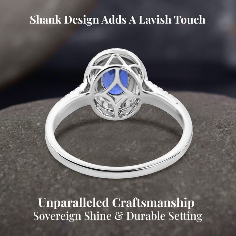Certified & Appraised Iliana 18K White Gold AAA Ceylon Blue Sapphire and G-H SI Diamond Double Halo Ring (Size 10.0) 4.45 Grams 1.75 ctw