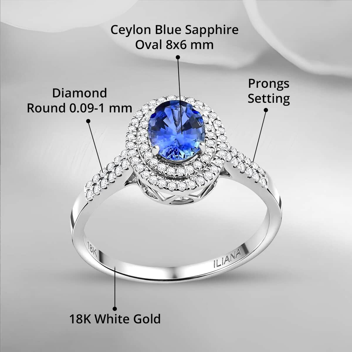 Certified & Appraised Iliana 18K White Gold AAA Ceylon Blue Sapphire and G-H SI Diamond Double Halo Ring (Size 10.0) 4.45 Grams 1.75 ctw image number 4