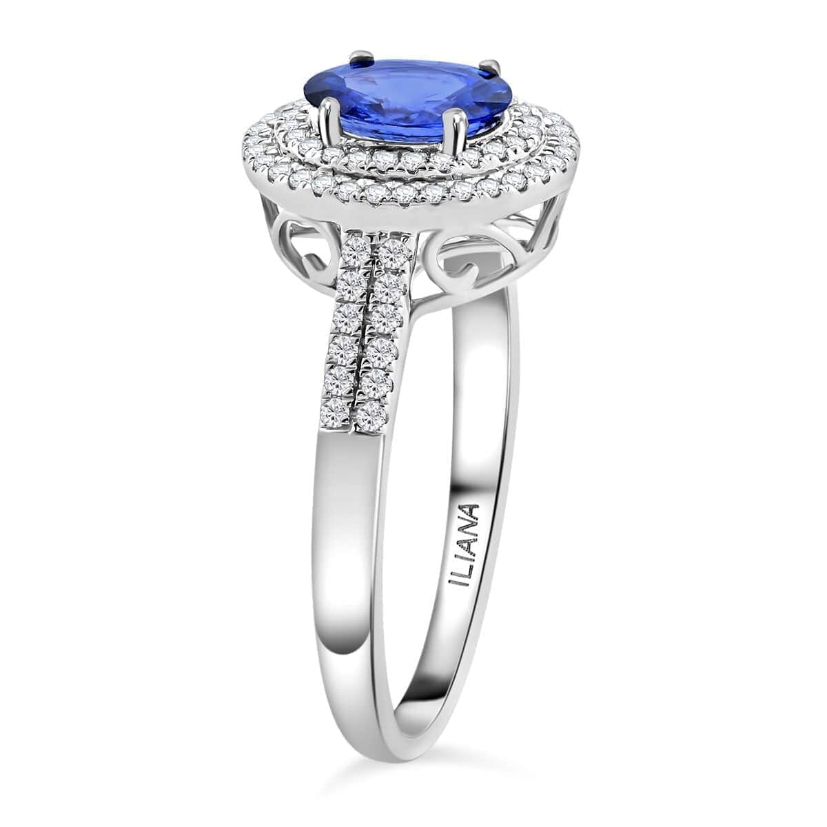 Certified & Appraised Iliana 18K White Gold AAA Ceylon Blue Sapphire and G-H SI Diamond Double Halo Ring (Size 6.0) 4.45 Grams 1.75 ctw image number 3