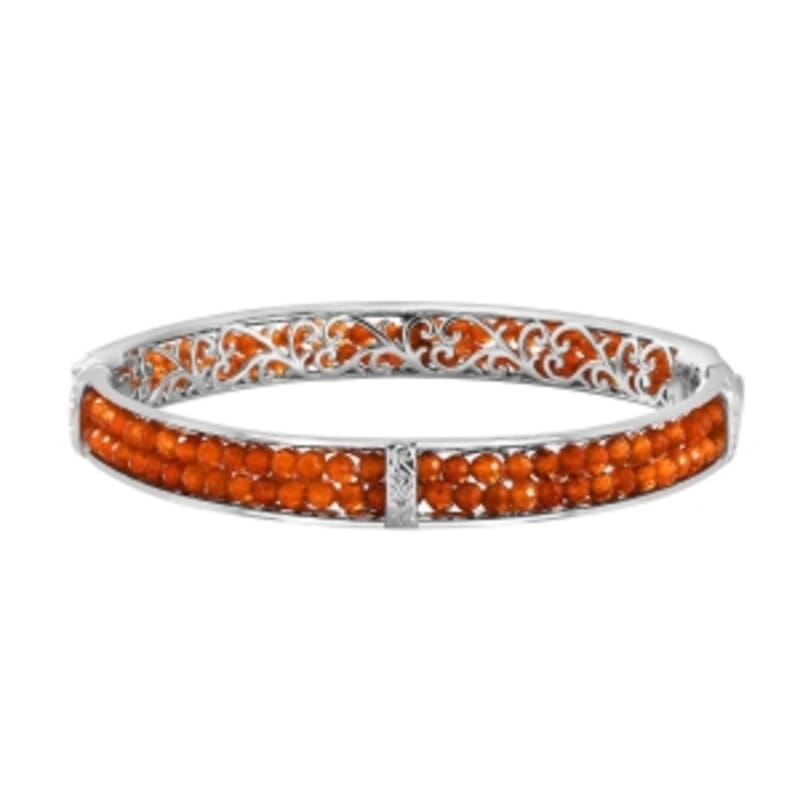 Hessonite Garnet Full Bangle 22.00 ctw Bracelet in Goldtone (7.50 In)