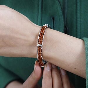 Hessonite Garnet Full Bangle 22.00 ctw Bracelet in Goldtone (7.50 In)