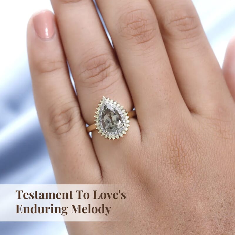 Luxoro 10K Yellow Gold AAA Turkizite, Natural Yellow and White Diamond I3 Double Halo Ring (Size 7.0) 2.35 ctw
