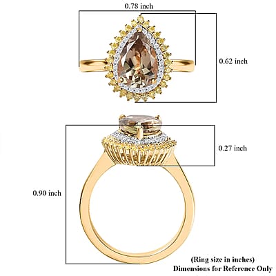 Luxoro 10K Yellow Gold AAA Turkizite, Natural Yellow and White Diamond I3 Double Halo Ring (Size 7.0) 2.35 ctw
