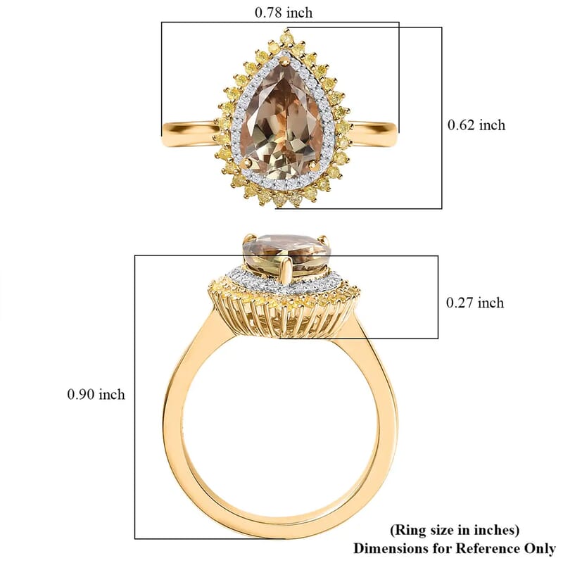Luxoro 10K Yellow Gold AAA Turkizite, Natural Yellow and White Diamond I3 Double Halo Ring (Size 7.0) 2.35 ctw