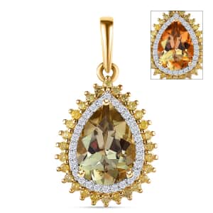 Certified & Appraised Luxoro 10K Yellow Gold AAA Turkizite and I3 Natural Yellow and White Diamond Double Halo Pendant 2.50 ctw