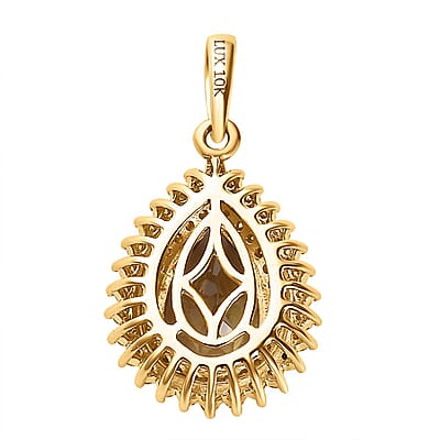 Certified & Appraised Luxoro 10K Yellow Gold AAA Turkizite and I3 Natural Yellow and White Diamond Double Halo Pendant 2.50 ctw