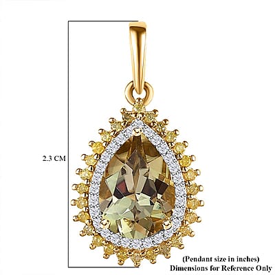 Certified & Appraised Luxoro 10K Yellow Gold AAA Turkizite and I3 Natural Yellow and White Diamond Double Halo Pendant 2.50 ctw