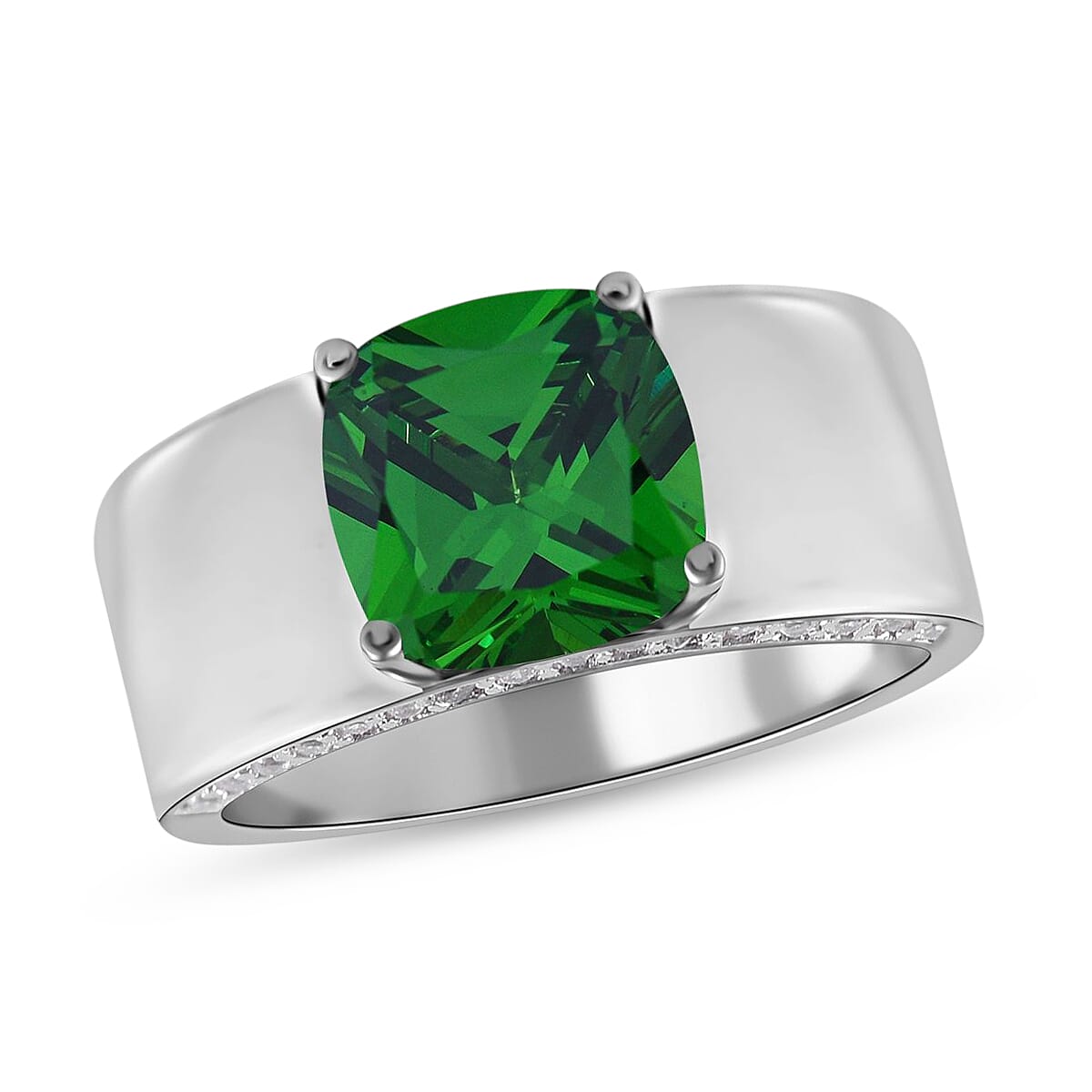 Simulated Green and White Diamond 6.50 ctw Ring in Rhodium Over Sterling Silver (Size 8.0)
