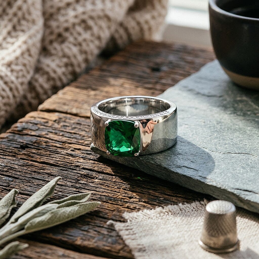 Simulated Green and White Diamond 6.50 ctw Ring in Rhodium Over Sterling Silver (Size 8.0)