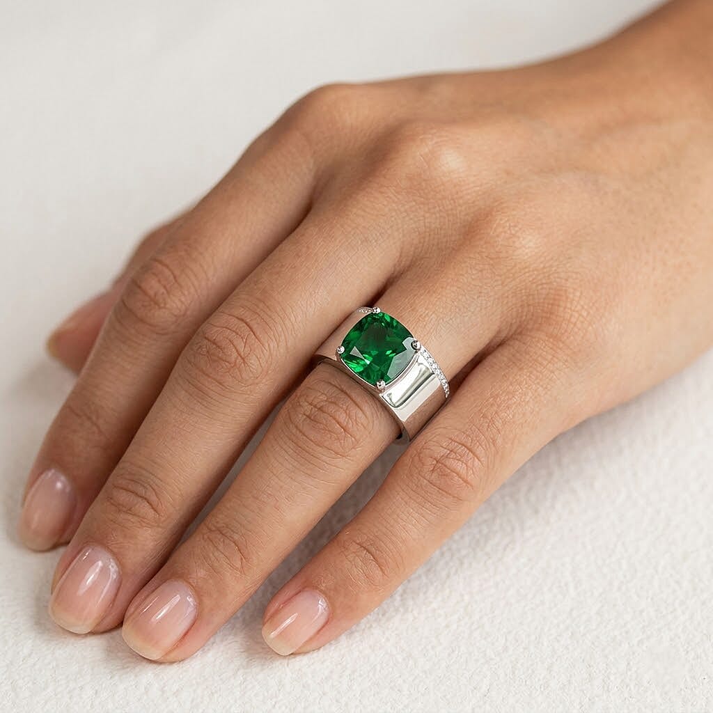 Simulated Green and White Diamond 6.50 ctw Ring in Rhodium Over Sterling Silver (Size 8.0)