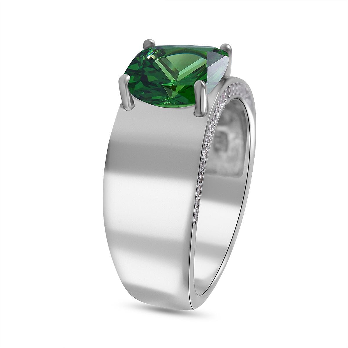 Simulated Green and White Diamond 6.50 ctw Ring in Rhodium Over Sterling Silver (Size 8.0)