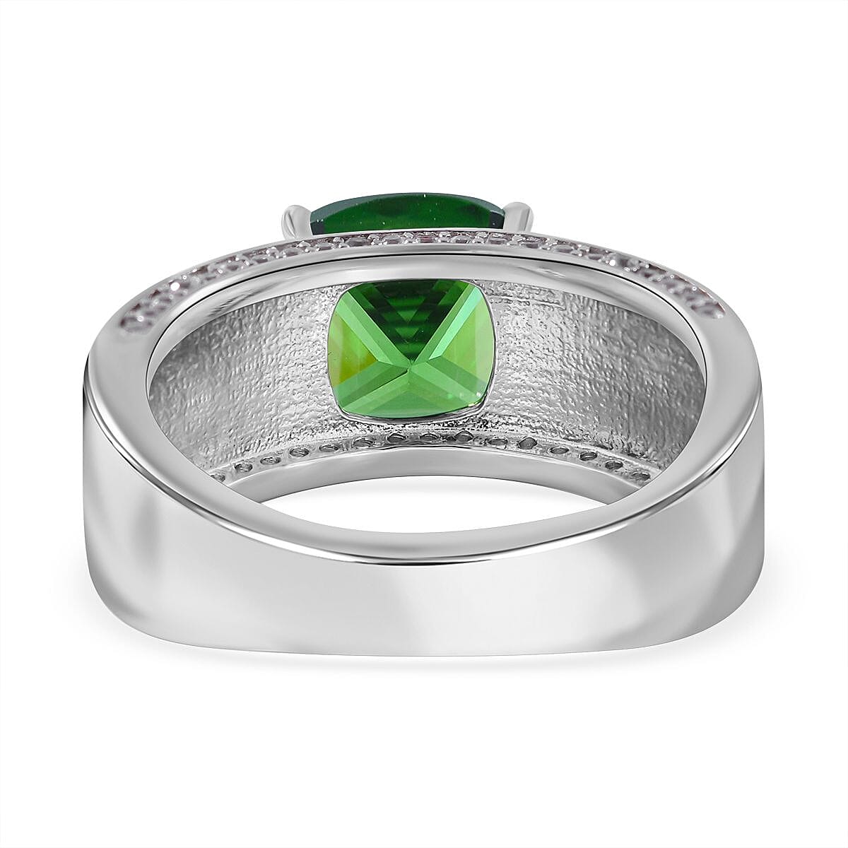 Simulated Green and White Diamond 6.50 ctw Ring in Rhodium Over Sterling Silver (Size 8.0)