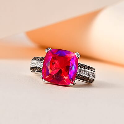 Volcanic Quartz (Triplet) and Multi Gemstone Ring in Platinum Over Sterling Silver (Size 10.0) 4.15 ctw
