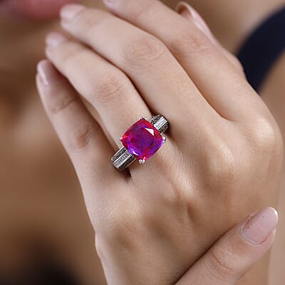 Volcanic Quartz (Triplet) and Multi Gemstone Ring in Platinum Over Sterling Silver (Size 10.0) 4.15 ctw