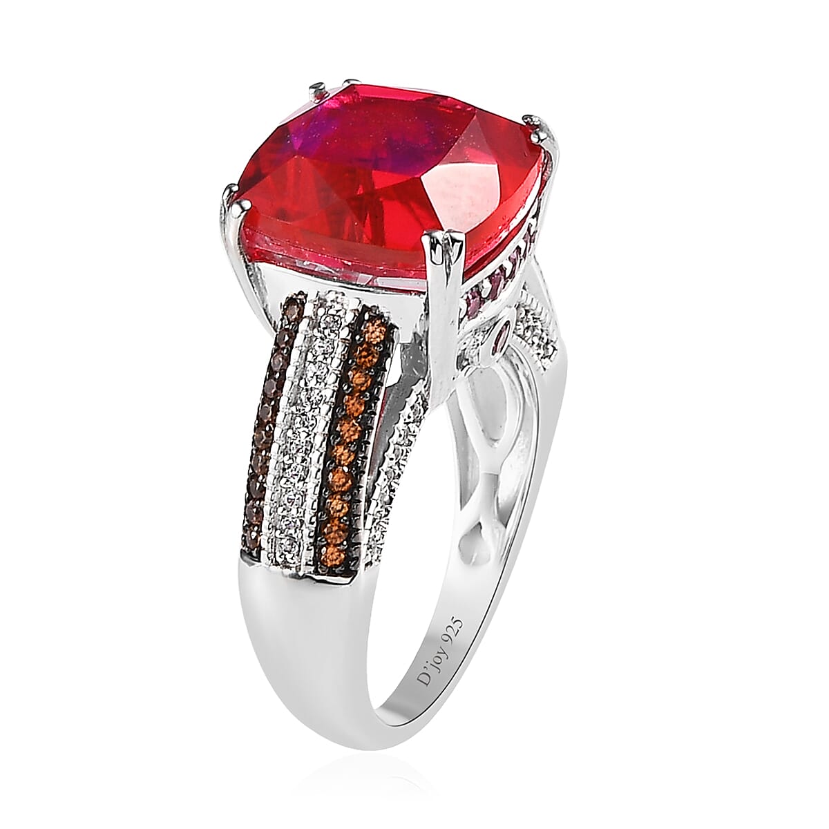 Volcanic Quartz (Triplet) and Multi Gemstone Ring in Platinum Over Sterling Silver (Size 10.0) 4.15 ctw
