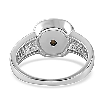 Simulated Green and White Diamond Ring in Rhodium Over Sterling Silver (Size 10.0)