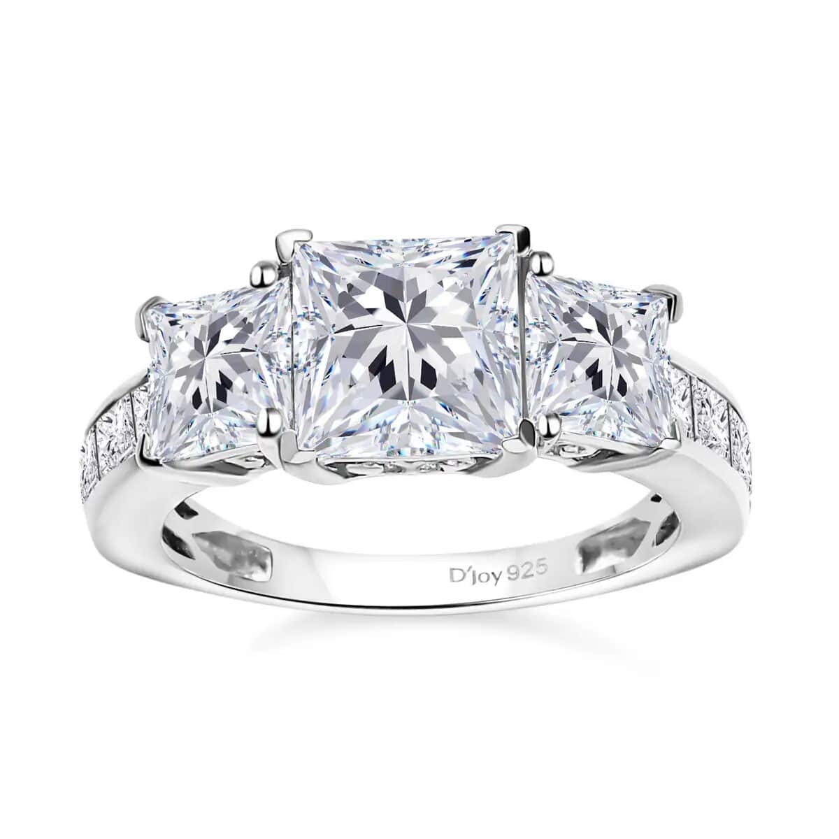 Moissanite (Sqr 7mm) Ring in Platinum Over Sterling Silver (Size 10.0) 3.90 ctw image number 0