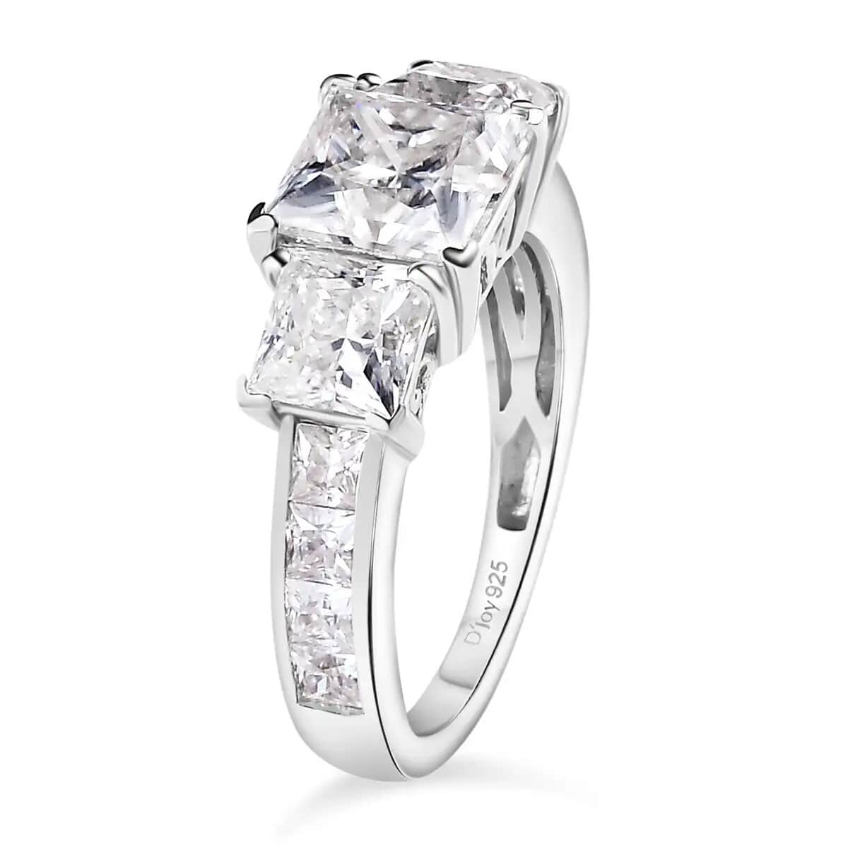 Moissanite (Sqr 7mm) Ring in Platinum Over Sterling Silver (Size 10.0) 3.90 ctw image number 4