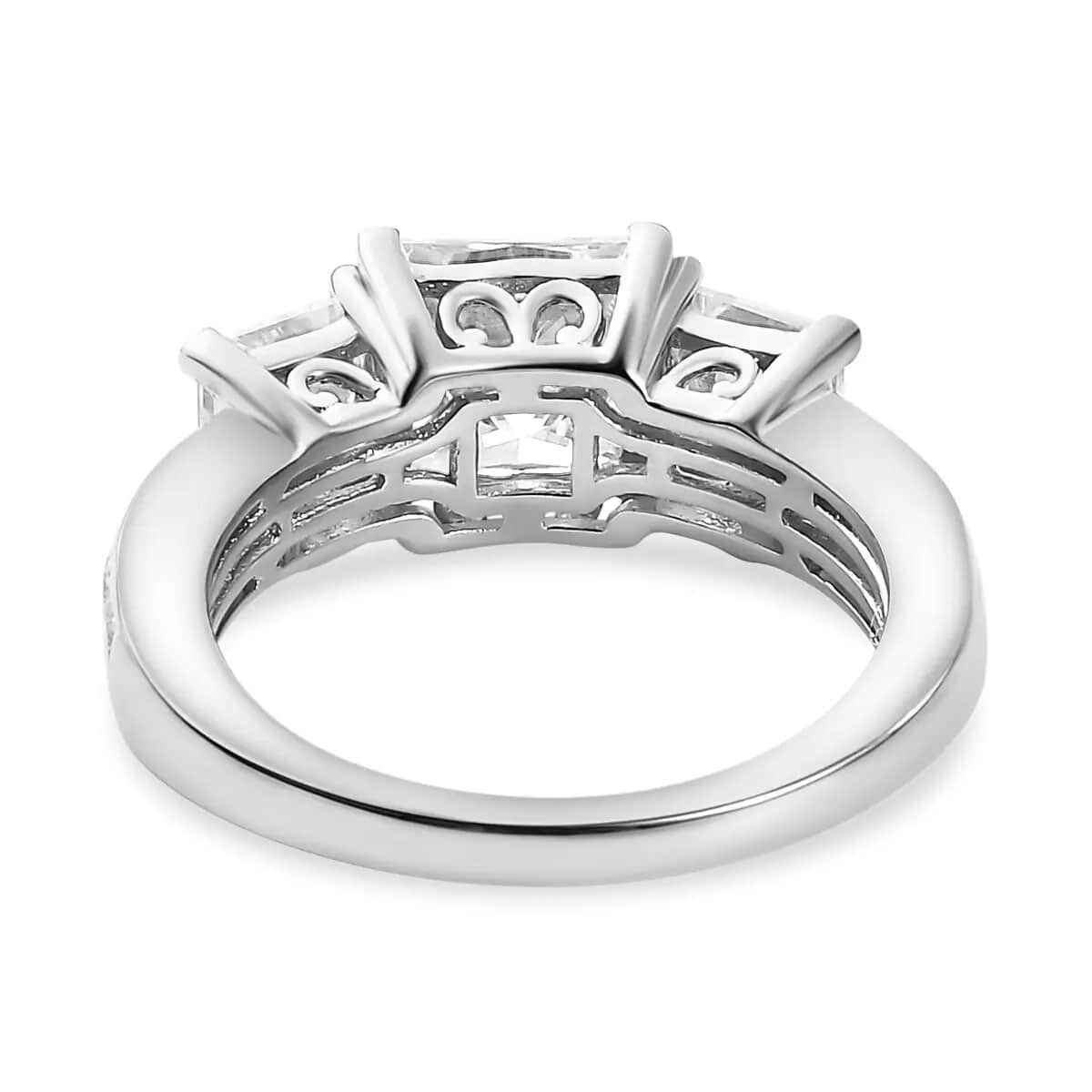 Moissanite (Sqr 7mm) Ring in Platinum Over Sterling Silver (Size 10.0) 3.90 ctw image number 5
