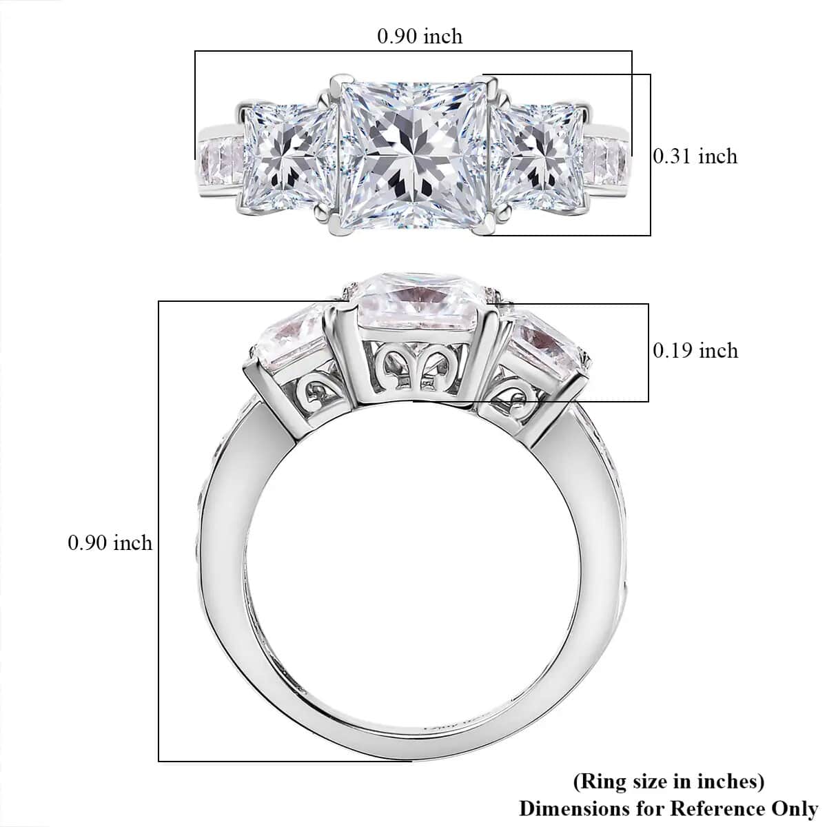 Moissanite (Sqr 7mm) Ring in Platinum Over Sterling Silver (Size 10.0) 3.90 ctw image number 6