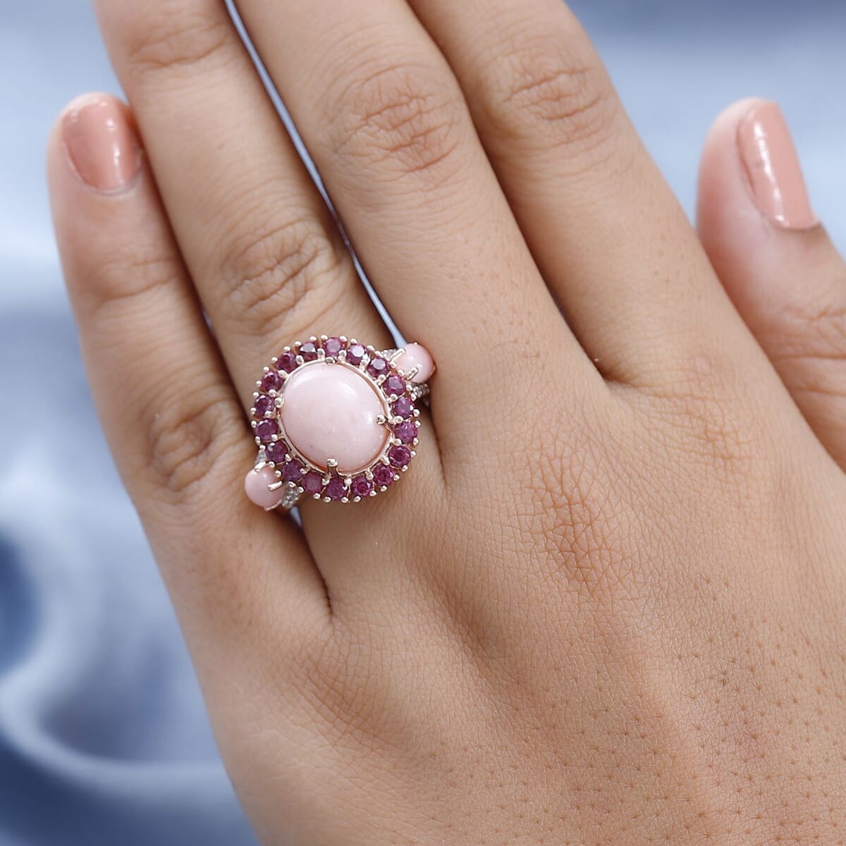 Premium Peruvian Pink Opal, Multi Gemstone Ring in Vermeil RG Over Sterling Silver (Size 10.0) 6.50 ctw image number 2