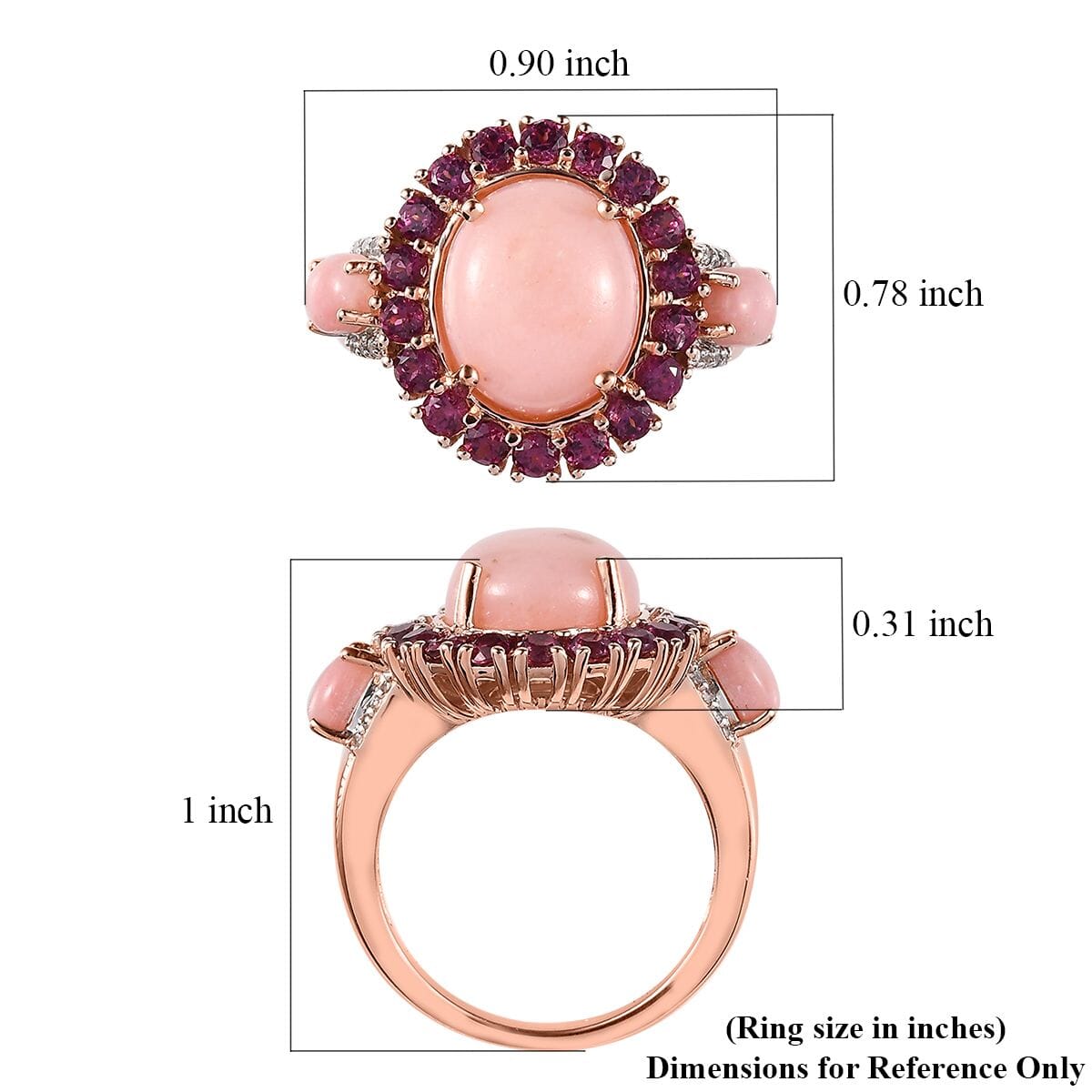 Premium Peruvian Pink Opal, Multi Gemstone Ring in Vermeil RG Over Sterling Silver (Size 10.0) 6.50 ctw image number 5