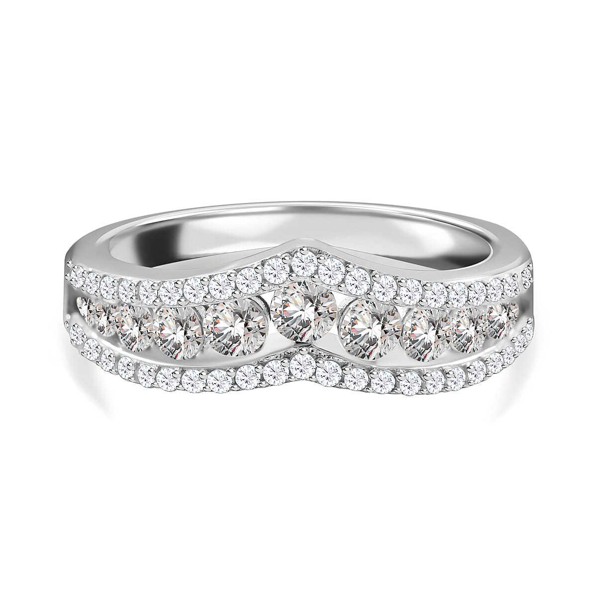 Simulated Diamond Ring in Rhodium Over Sterling Silver (Size 9.0)