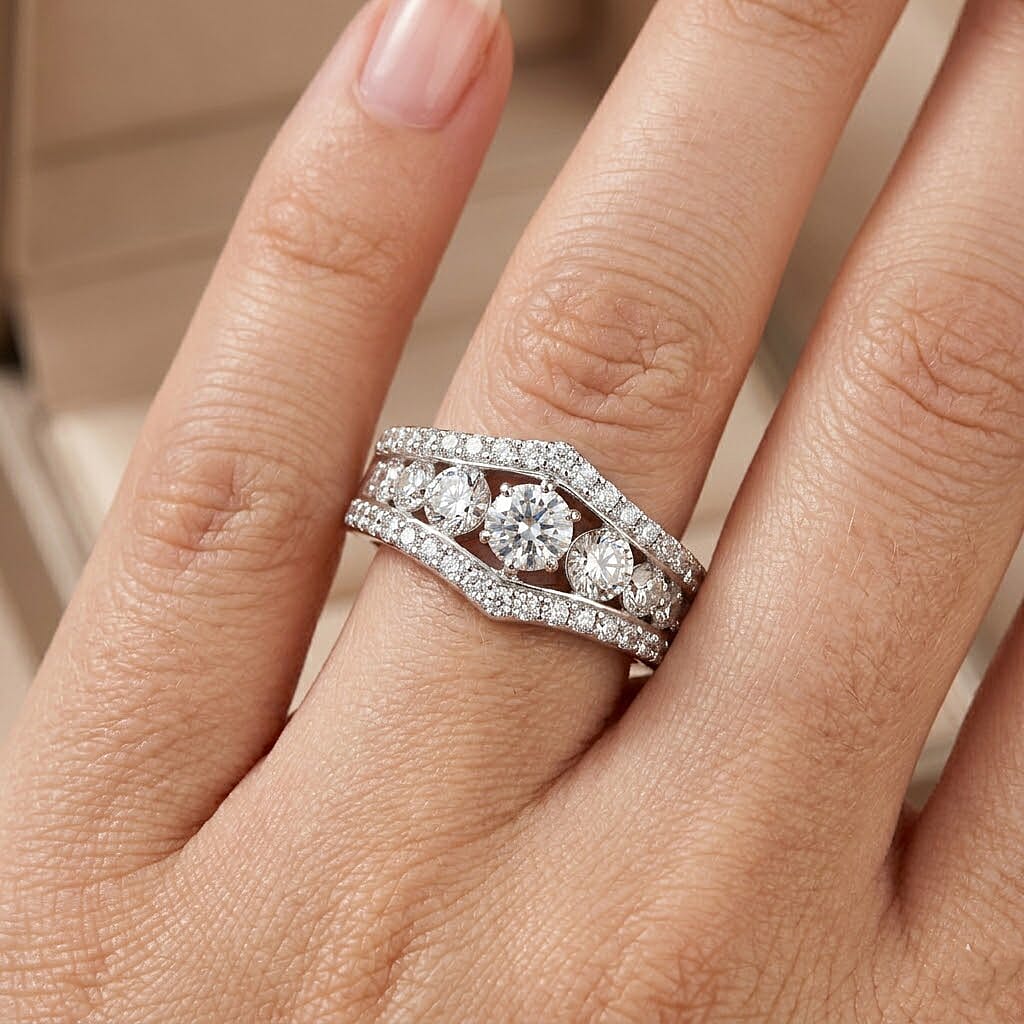 Simulated Diamond Ring in Rhodium Over Sterling Silver (Size 9.0)