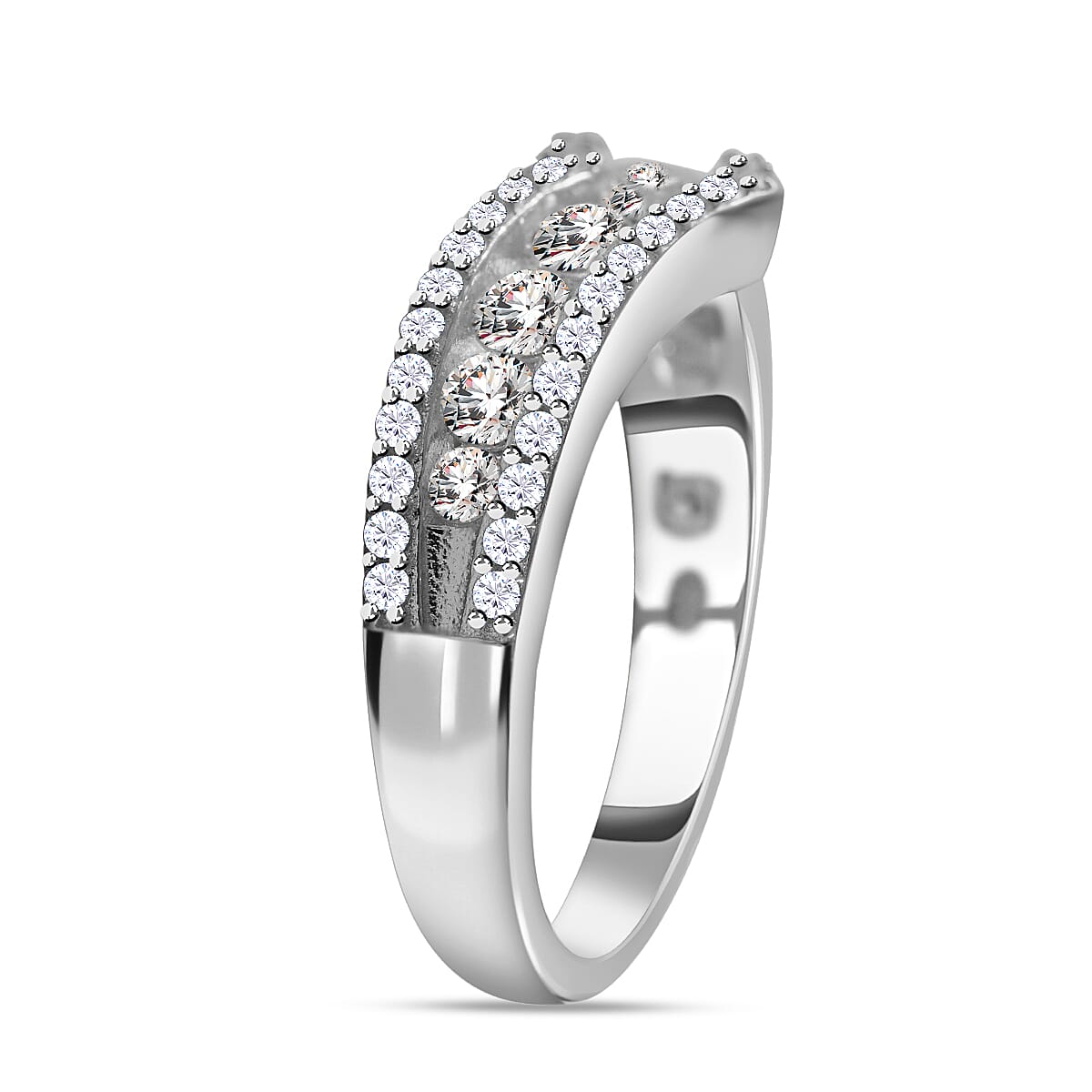 Simulated Diamond Ring in Rhodium Over Sterling Silver (Size 9.0)