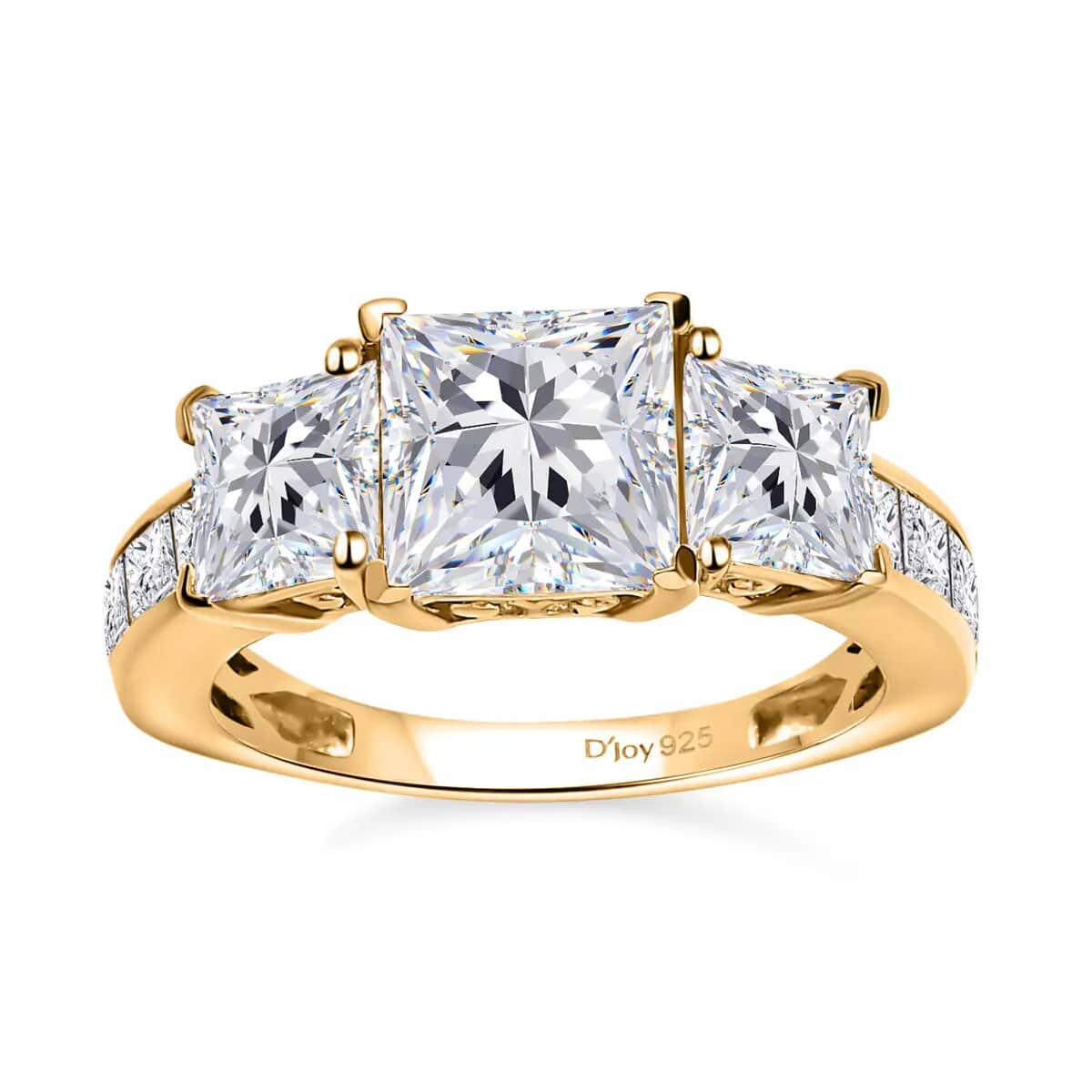 Moissanite Trilogy Ring, 3 Stone Ring, Vermeil Yellow Gold Over Sterling Silver Ring, Moissanite Ring 3.90 ctw image number 0