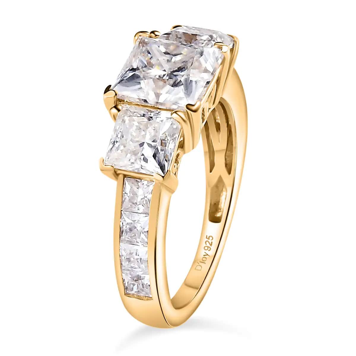 Moissanite Trilogy Ring, 3 Stone Ring, Vermeil Yellow Gold Over Sterling Silver Ring, Moissanite Ring 3.90 ctw image number 4