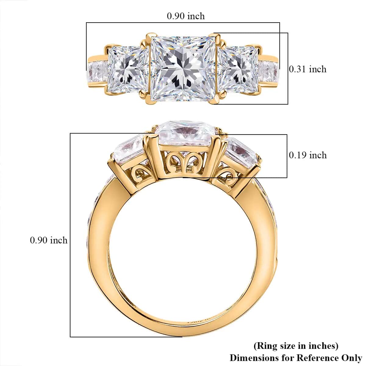 Moissanite Trilogy Ring, 3 Stone Ring, Vermeil Yellow Gold Over Sterling Silver Ring, Moissanite Ring 3.90 ctw image number 6