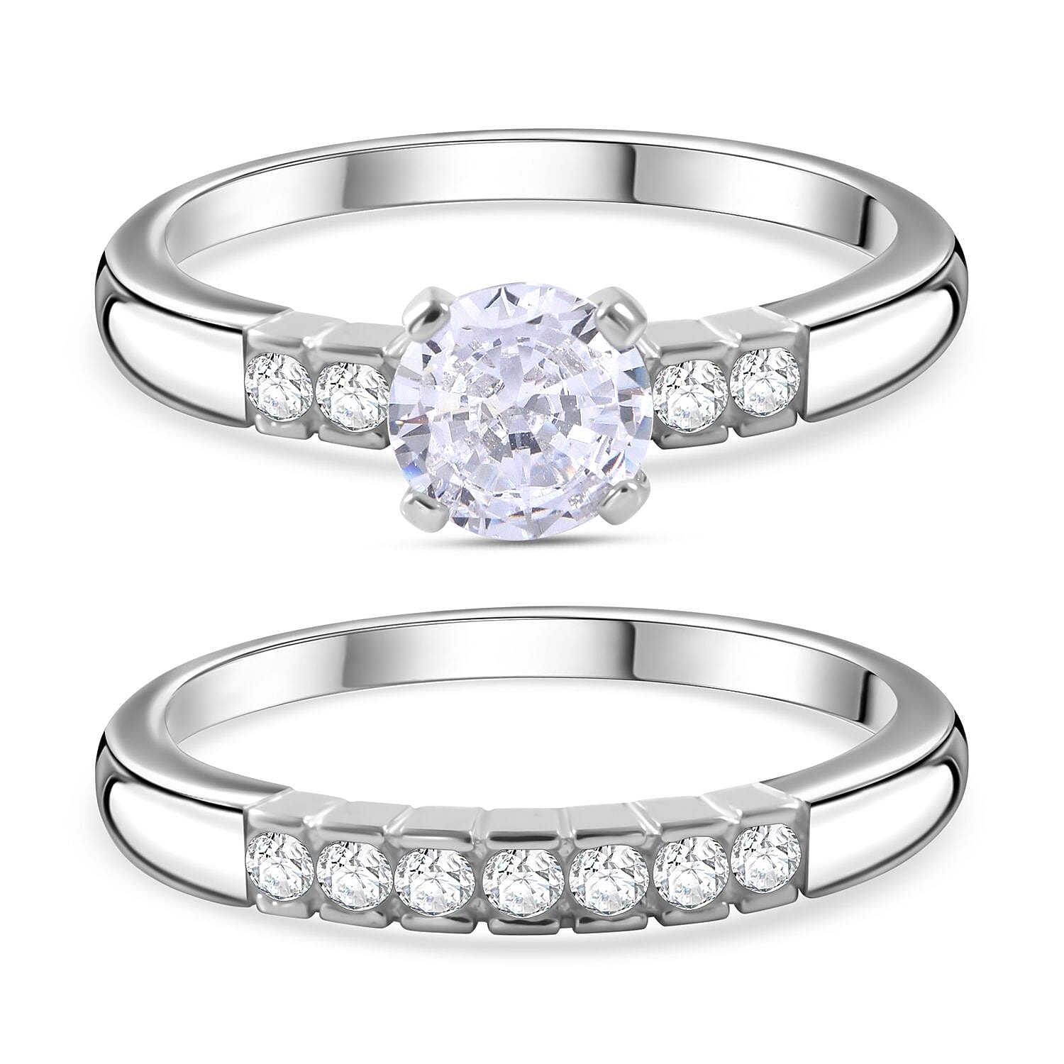 Simulated Diamond 3.06 ctw Ring in Rhodium Over Sterling Silver (Size 6.5)
