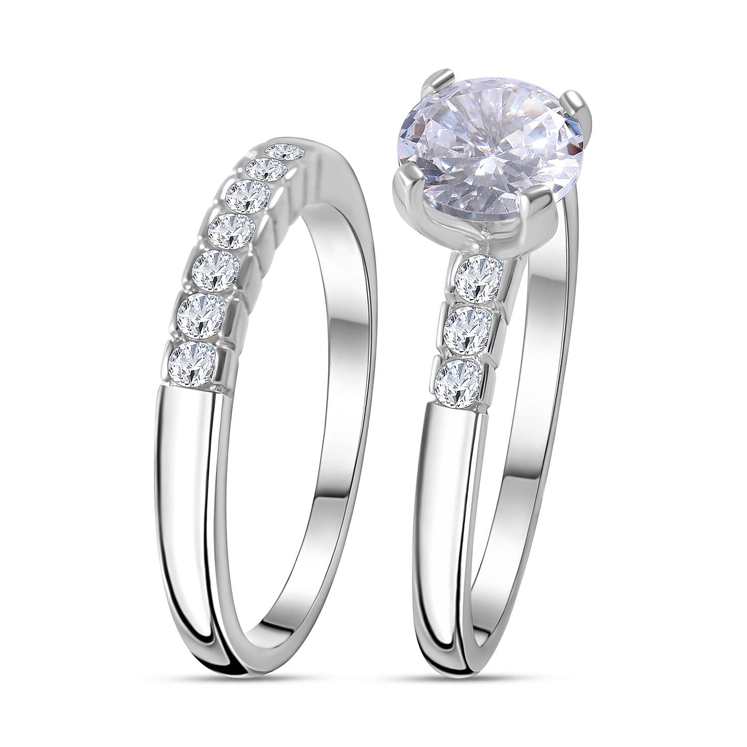 Simulated Diamond 3.06 ctw Ring in Rhodium Over Sterling Silver (Size 6.5)