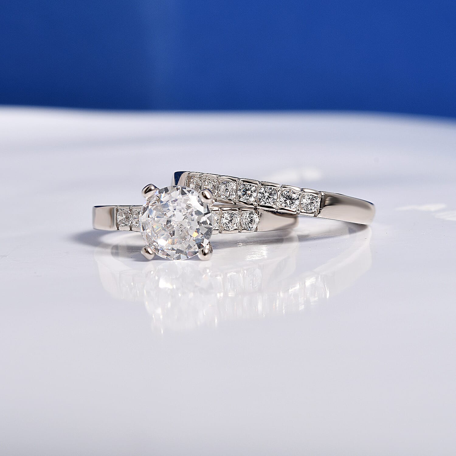 Simulated Diamond 3.06 ctw Ring in Rhodium Over Sterling Silver (Size 6.5)