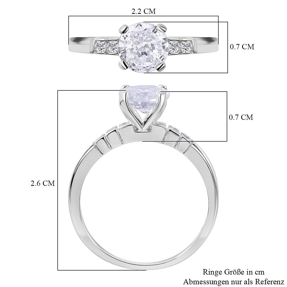 Simulated Diamond 3.06 ctw Ring in Rhodium Over Sterling Silver (Size 6.5)