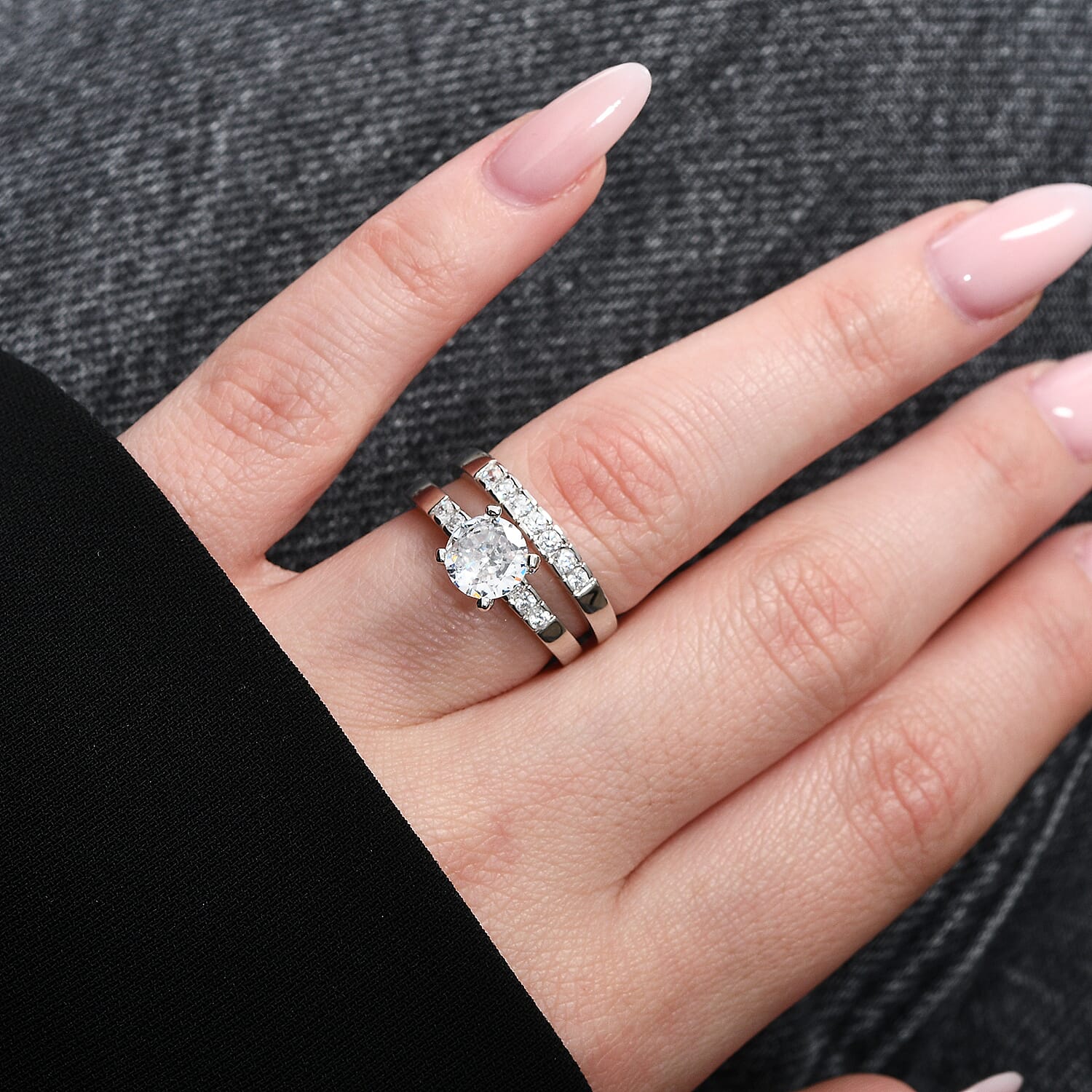 Simulated Diamond 3.06 ctw Ring in Rhodium Over Sterling Silver (Size 6.5)