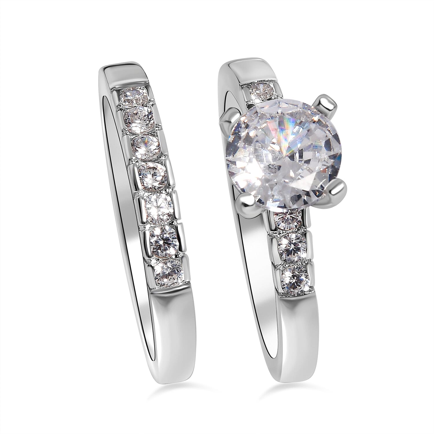 Simulated Diamond 3.06 ctw Ring in Rhodium Over Sterling Silver (Size 6.5)