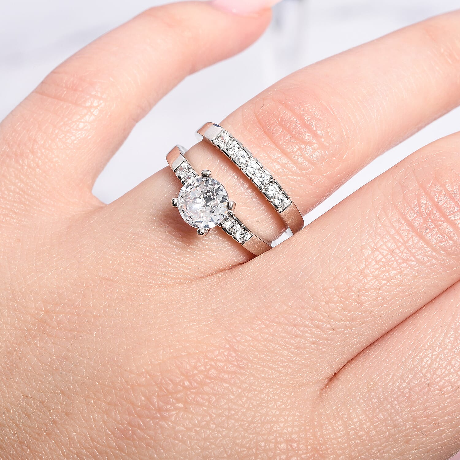 Simulated Diamond 3.06 ctw Ring in Rhodium Over Sterling Silver (Size 6.5)