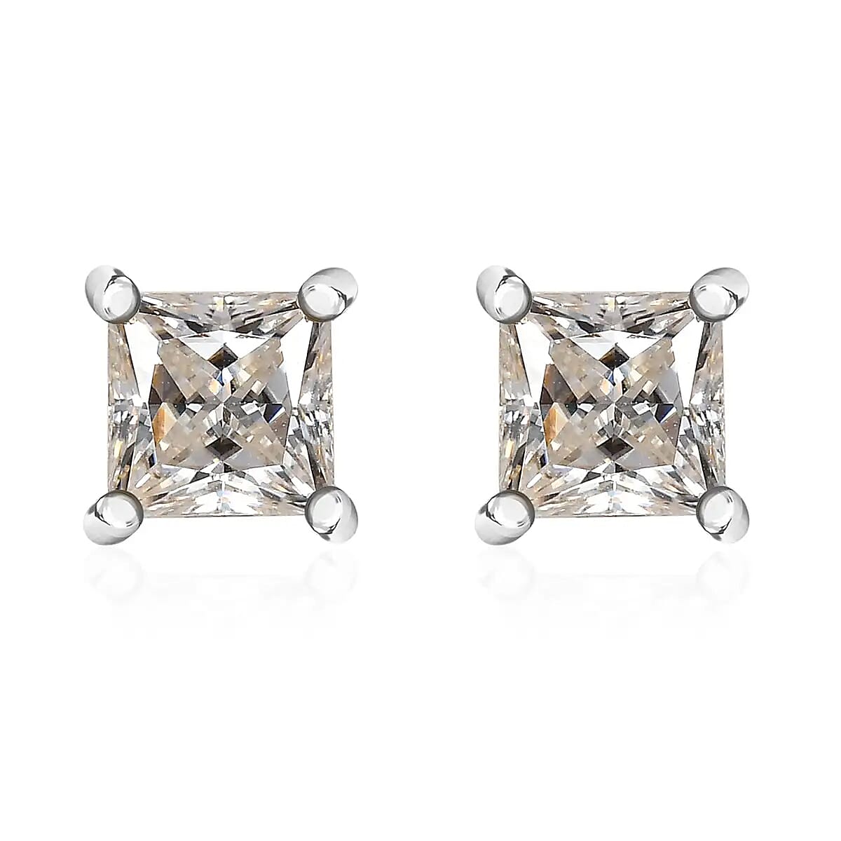 Moissanite (Sqr 5mm) Solitaire Stud Earrings in Platinum Over Sterling Silver 1.40 ctw image number 0